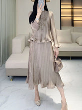 HEYFANCYSTYLE Luxury Japanese Pleats Formal Sleeveless Dress and Cardigan Set
